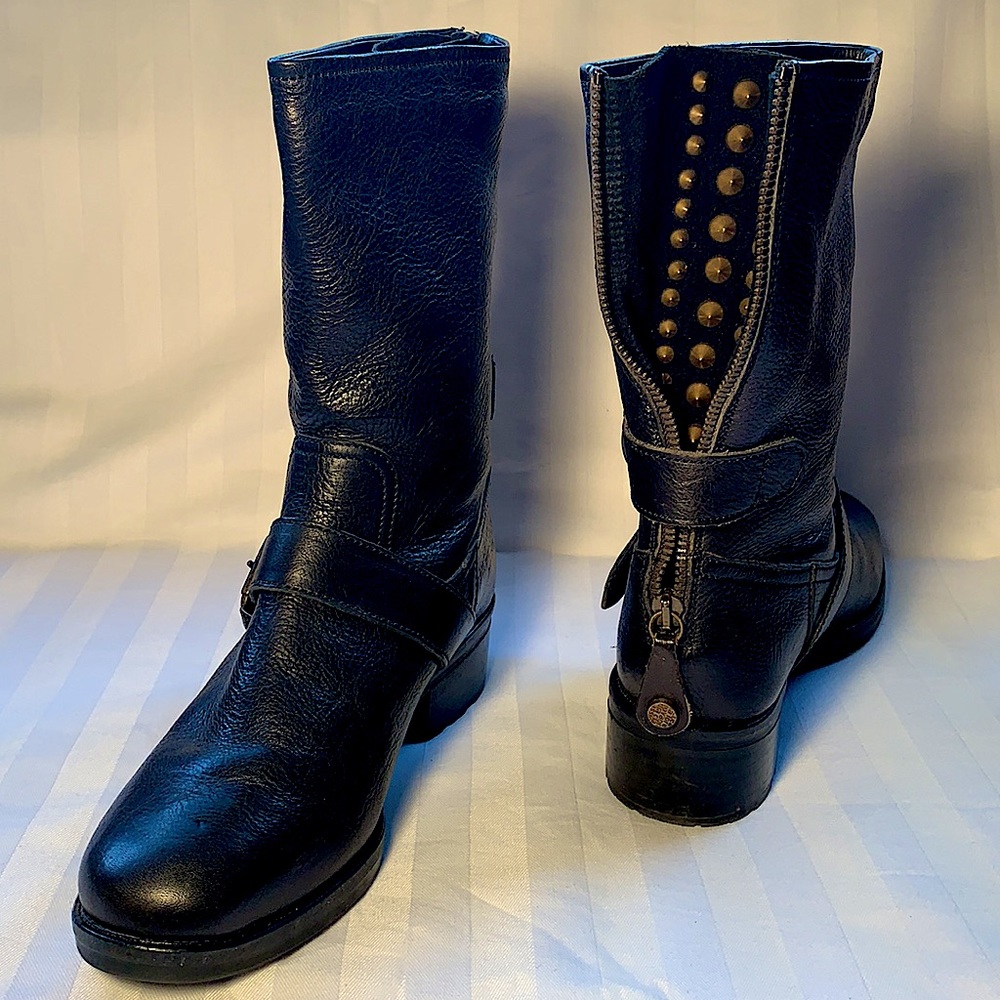Leather Fabianelli combat moto studded boots Italy